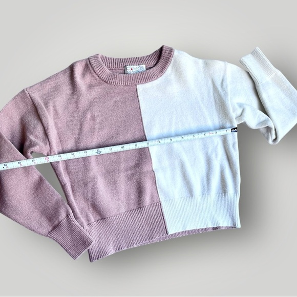 Poof Apparel Colorblock Sweater in Tan and White - Picture 4 of 7